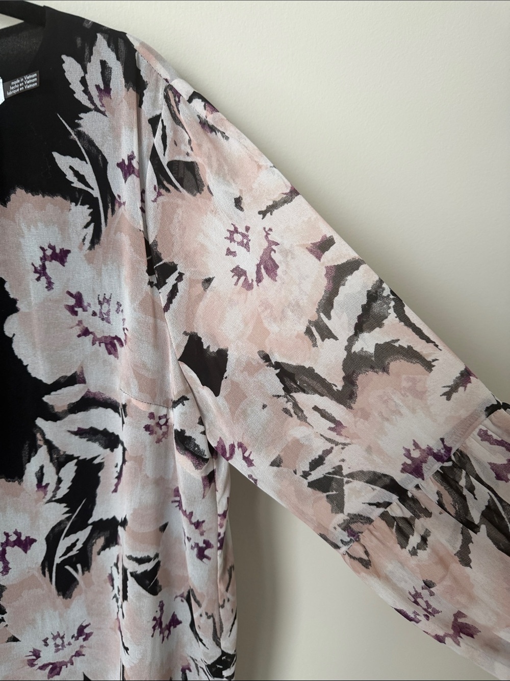 Calvin Klein Black Blouse with Soft Pink and Mauve Floral Print - Picture 5 of 11